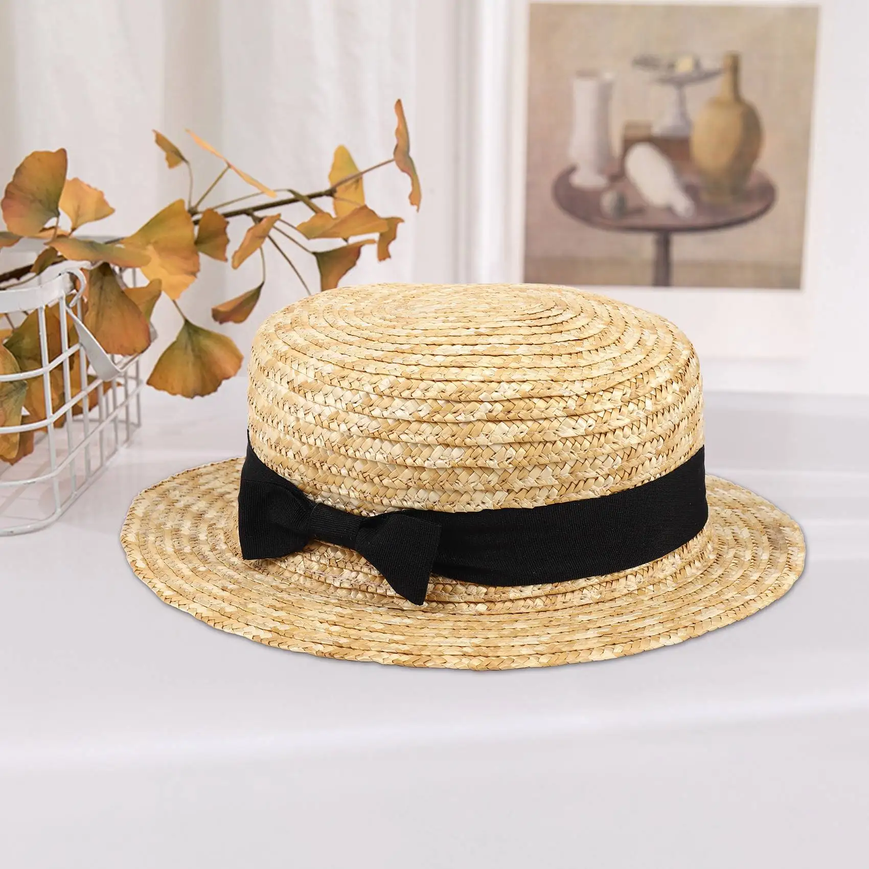 ABLK lindo niño niñas sombrero de paja Bowknot sombrero para el sol niños ala grande playa verano Boater playa cinta redonda plana sombrero Fedora