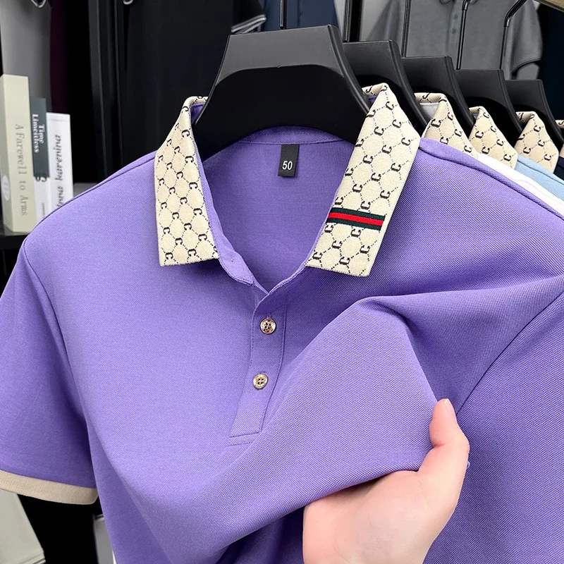Light luxury brand letter embroidered short sleeve T-shirt men's summer fashionable Korean casual high-end breathable POLO shirt