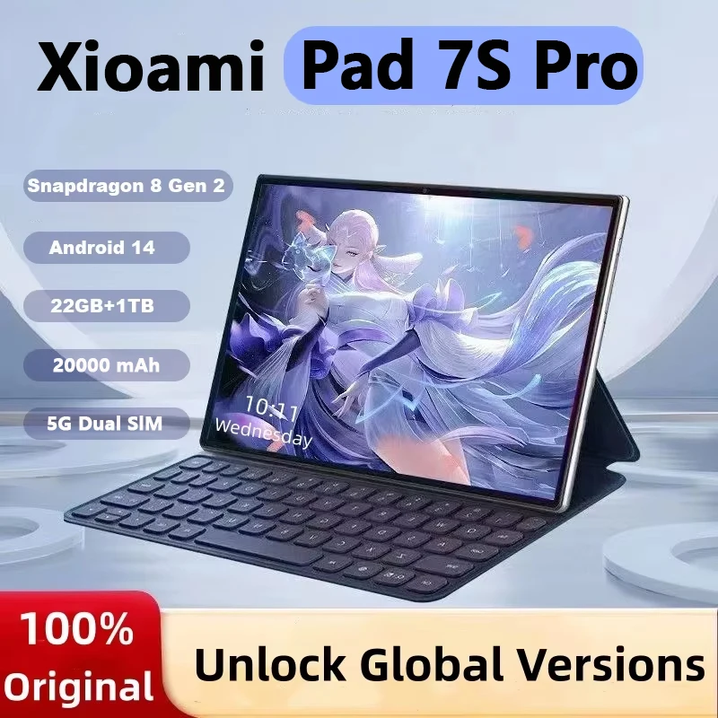 2025 Global Version Original Pad 7S Pro Tablet Android 14 Snapdragon 8 Gen2 Call Phone Tablets GPS 5G WiFi Dual SIM HD 4K Mi Tab