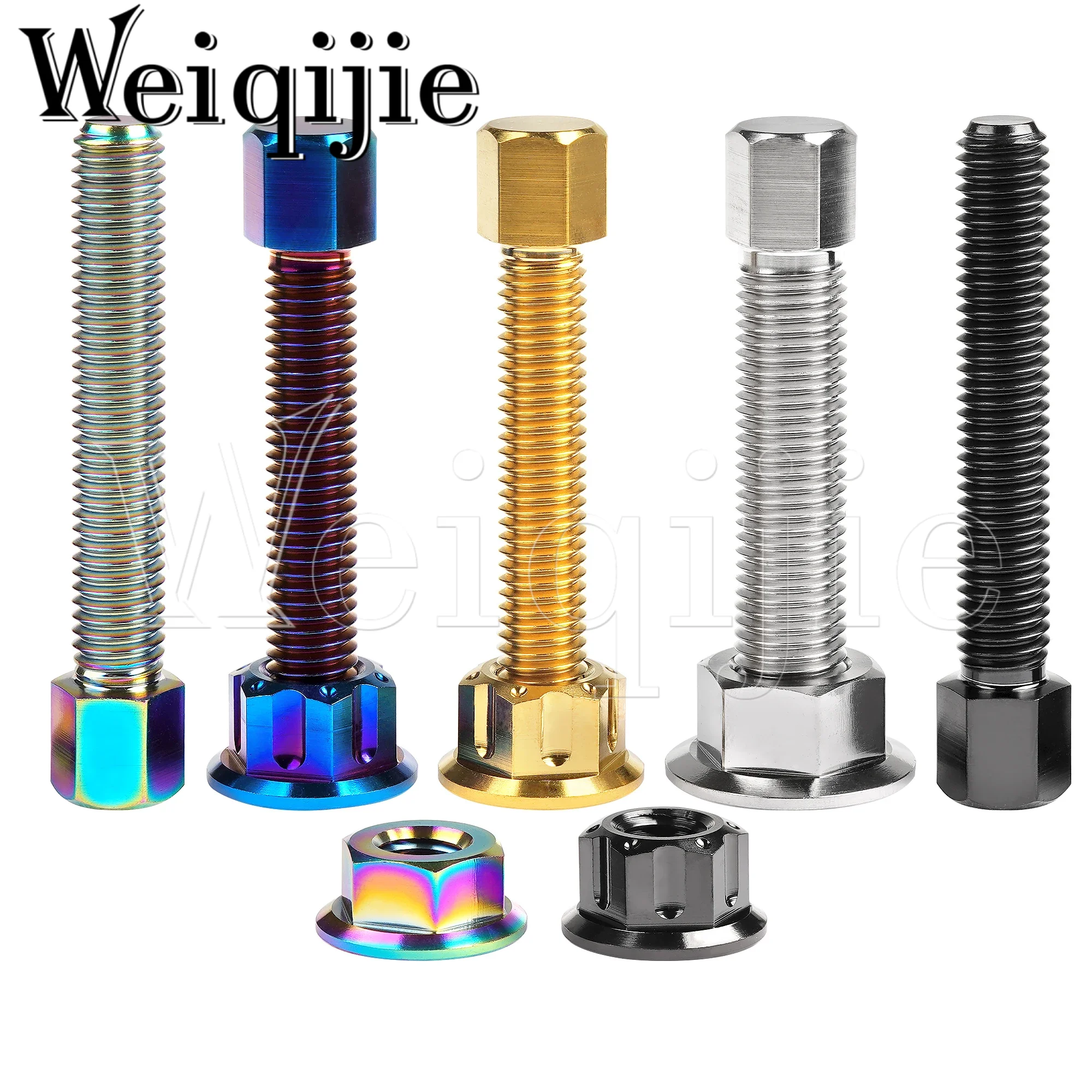 Weiqijie 2PCS Titanium Bolts M8/M10x47mm Hexagonal Head Screws And Flange Nuts Parts For Motorcycle Chain Tensioners