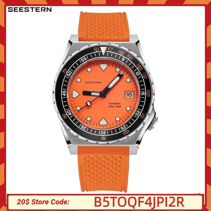 Seestern Diver Watch Men SUB600T Automatic Mechanical Sapphire Crystal Luminous Date 200m Turn FKM Rubber Wristwatch Top Brand