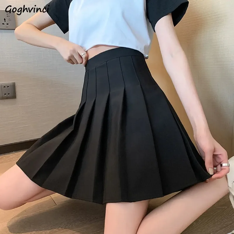 XS-3XL Pleated Skirts Women Japanese Style High Waist Anti-exposure Solid Trendy All-match Basic Popular Summer Hot Girls Y2k