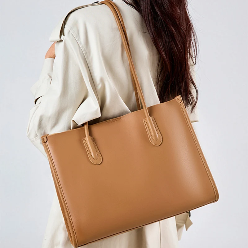 elegant-minimalist-genuine-leather-cowhide-large-tote-bag-office-lady-spacious-laptop-capacity-women's-shoulder-handbag