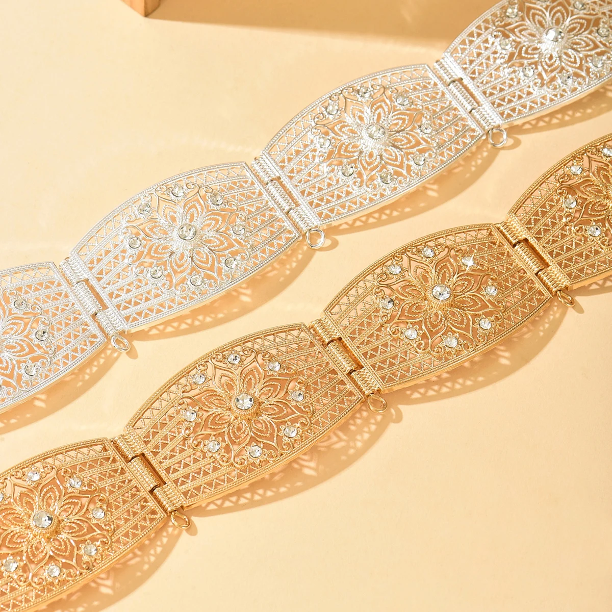 مجوهرات الزفاف الخصر سلسلة طول قابل للتعديل حزام العروس العربية مطلية بالذهب قصر النمط النبيل معدن حجر الراين الجسم #5