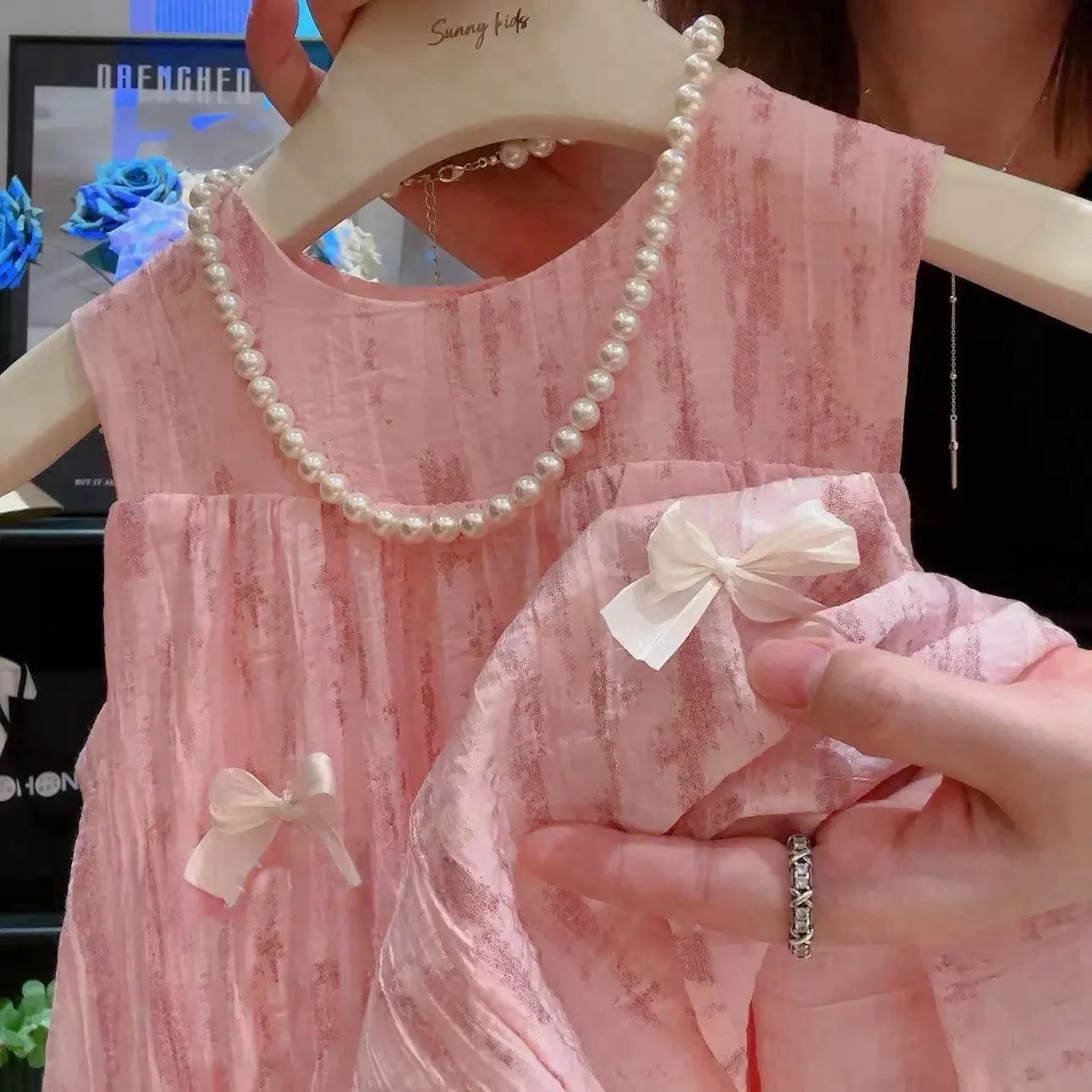 Robe de princesse rose avec nœud papillon pour fille, jolie jupe, style coréen, nouvelle version coréenne, été 2024