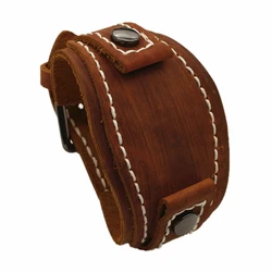 25mm Handmade Stitched Watchband Punk Vintage Brown Black Red Genuine Leather Belt Watch Strap Men Bracelet Jewelry
