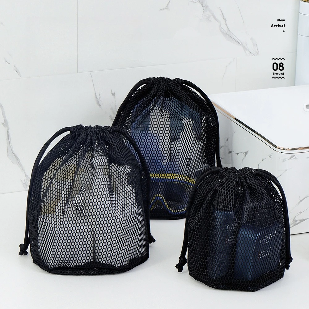 Mesh Storage Bag Drawstring Organizer Bag Clear Plastic Storage Pouch Travel Cosmetic Case Breathable Portable Makeup Bag