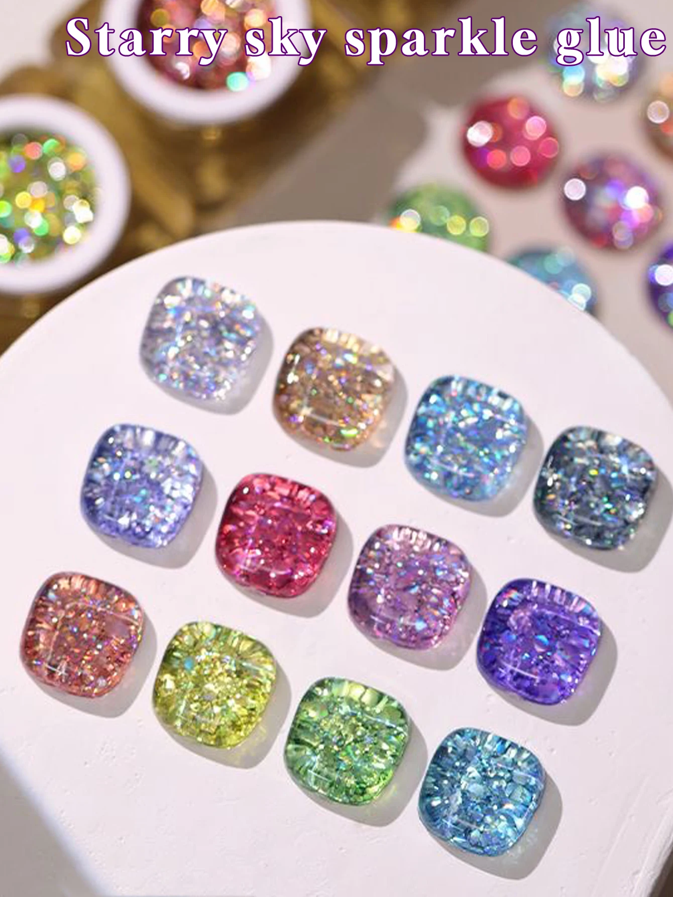 1/12 Uds 2025 Otoño e Invierno Nail Art conjunto de salón para mujeres cielo estrellado brillante diamantes triturados esmalte de uñas de Gel con brillo grande
