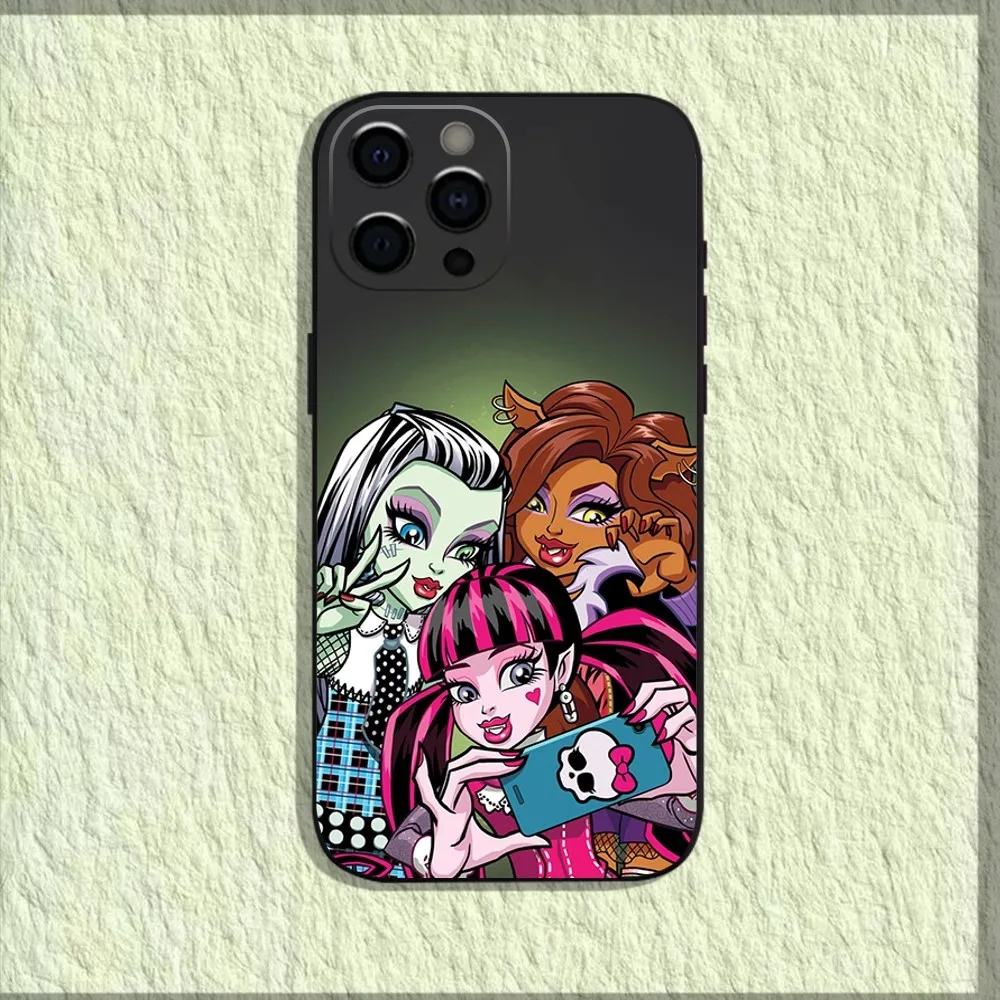 Cartoon M-Monster H-High Phone Case For iPhone 16,15,14,13,12,11,Pro,X,XS,Max,XR,Plus,Mini Soft Black Cover