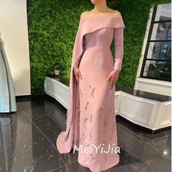 Meiyijia Evening Dress Off-the-shoulder Beaded Long Sleevess Satin Saudi Arabia Sexy Evening Birthday Club Outfits Summer 2024