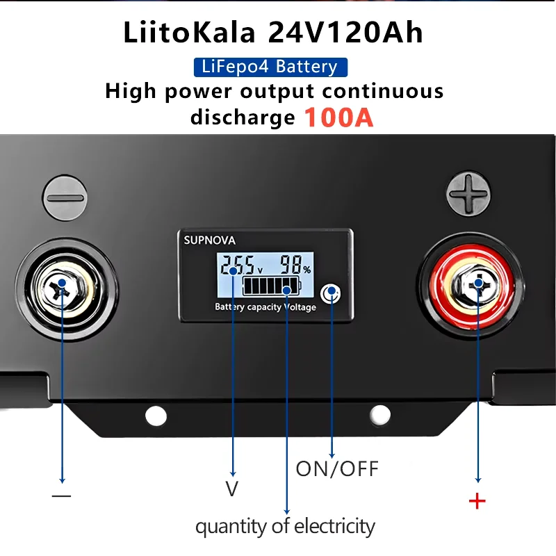 LiitoKala 24V 120Ah LiFePO4 แบตเตอรี่ลิเธียมเหล็กฟอสเฟตสําหรับเปลี่ยนส่วนใหญ่สํารอง Power Home Energy Storage ภาษีฟรี