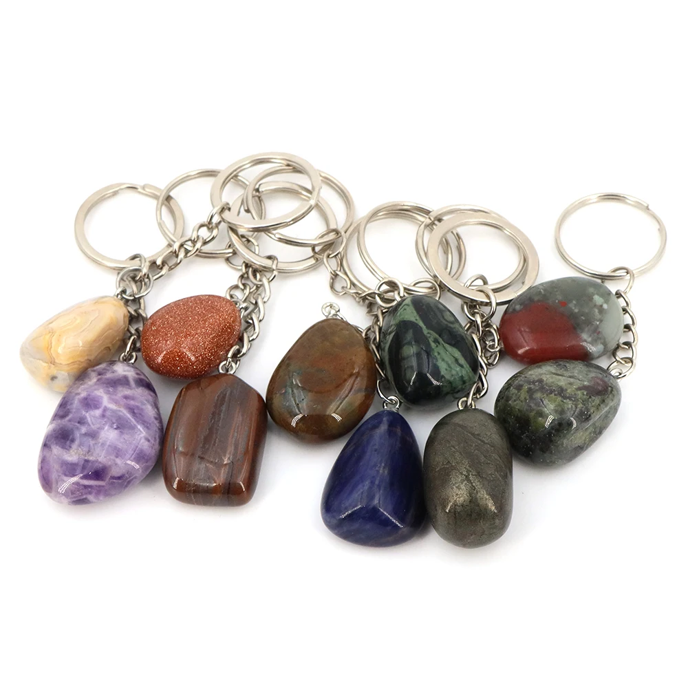 Natural Stone Key Chain Gemstone Reiki Healing Quartz Irregular Stone Pendants Charms Key Chains for Women Men Gift Accessory - view 5