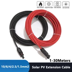 1 Pair 6/4/2.5/1.5 mm2 10/12/14 AWG Solar Panel Extension Cable Copper Wire Black Solar PV Cable and Red with solar Connectors