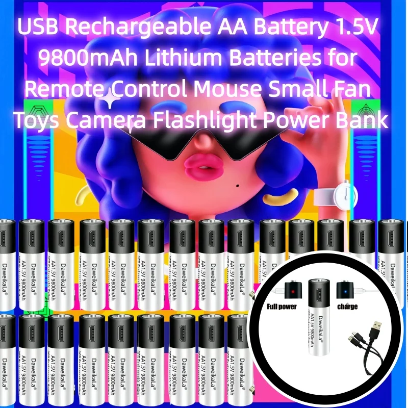 

AA Battery 1.5V 9800mAh Lithium Batteries for Remote Control Mouse Small Fan Toys Camera Flashlight Power Bank USB Rechargeable