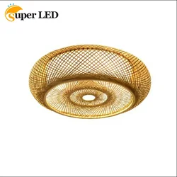 40/50/60/80cm Vintage Bamboo Ceiling Lamp E27 Bamboo Lighting Fixtures Rattan Ball Cafe Living Room Chandelier Ceiling Lights