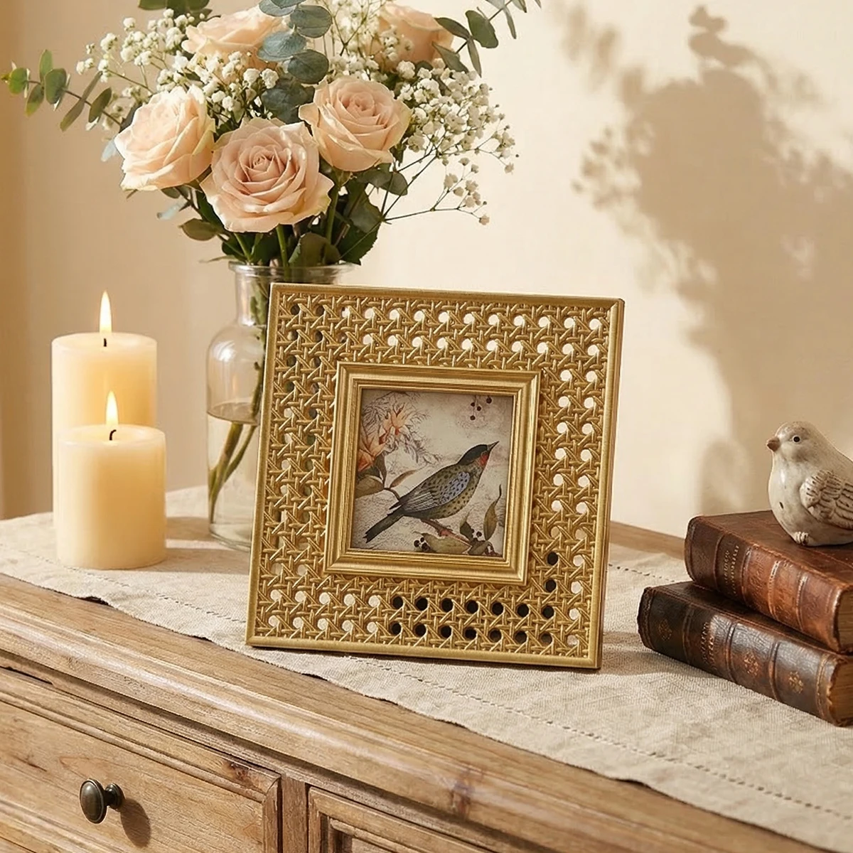 1PC, Golden Square Three-Dimensional Pattern Decorative Frame, Resin Material American-Style Desktop Decorative Item