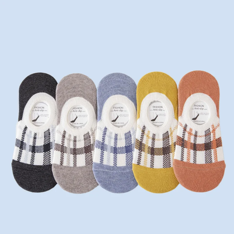 3/6 Paare Frauen flachen Mund Silikons ocken Baumwolle Gradient Plaid atmungsaktive japanische Plaid Frauen unsichtbare Socken Boots socken