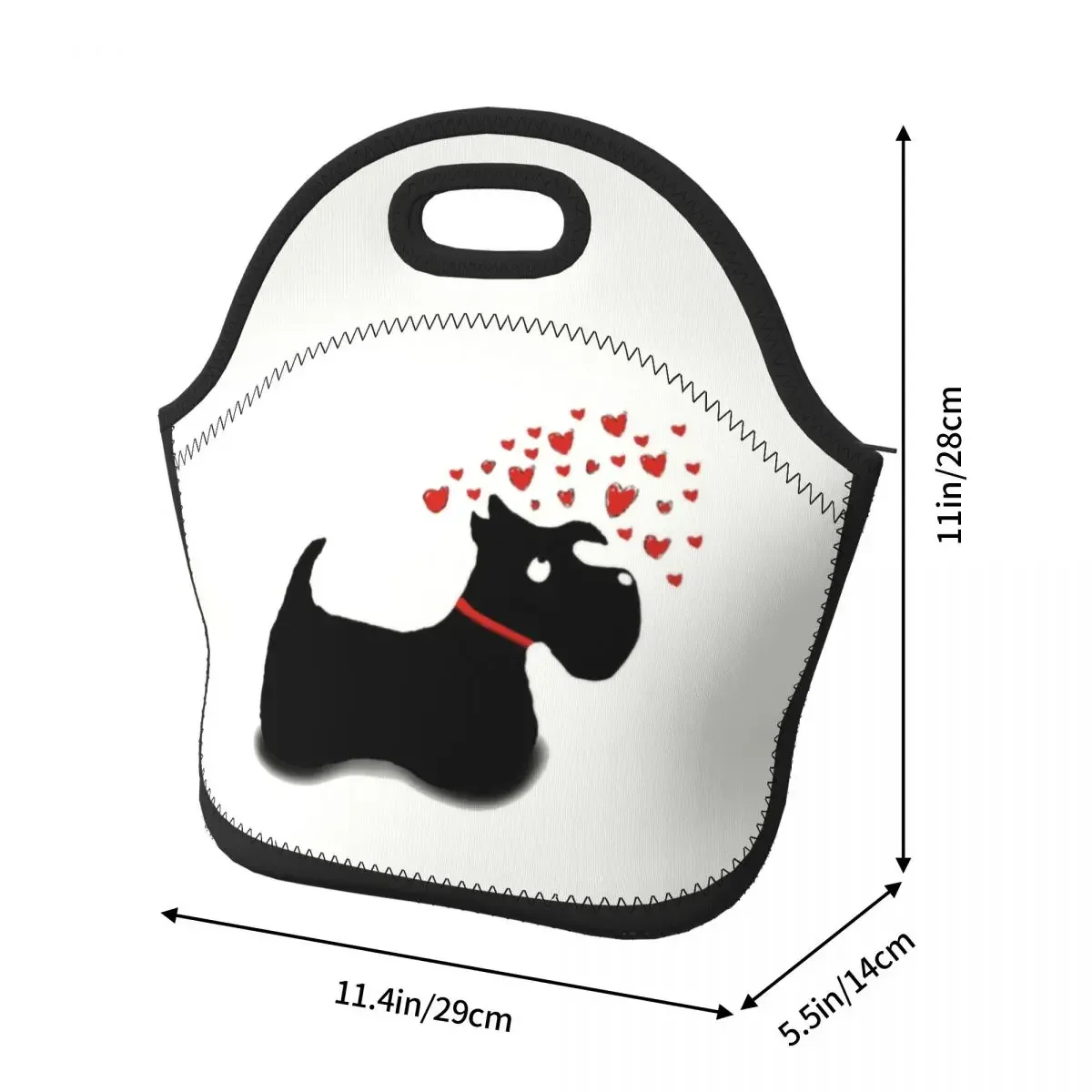 Scottie Dog Love Hearts Neoprene Lunch Box Multifunction Scottish Terrier Cooler Thermal Food Insulated Lunch Bag Office Work