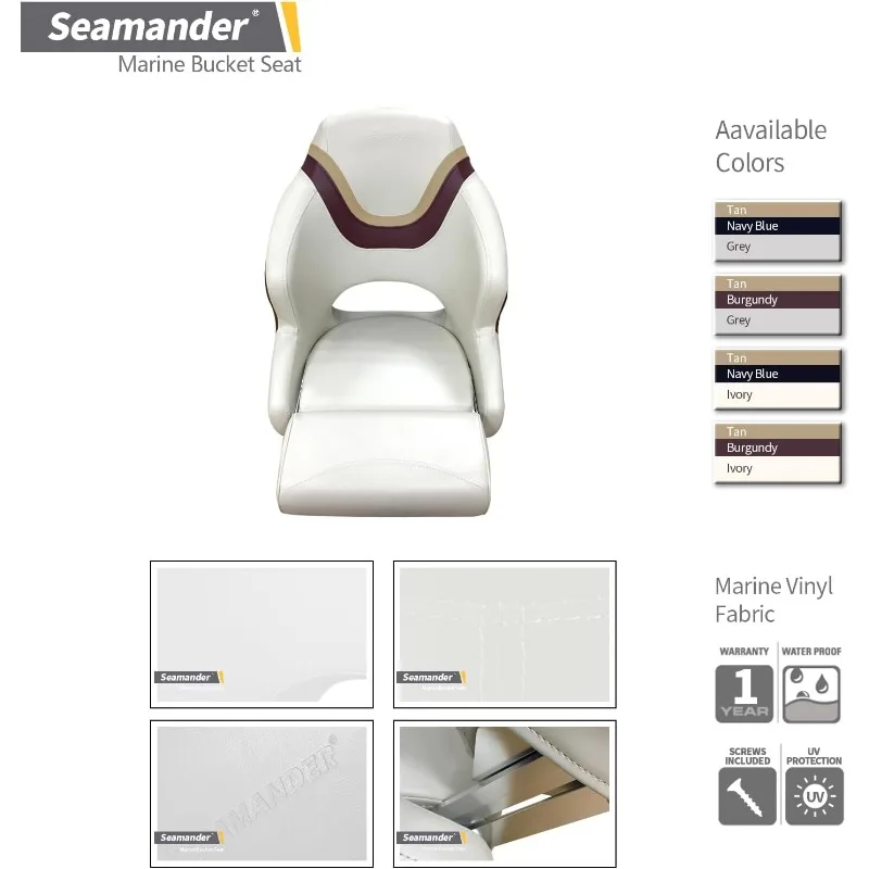 Captain Bucket Seat Boat Seat,Filp Up Boat Seat (SC2-Ivory/Burgundy&Tan)