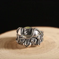 Retro Pirate Cat Ring For Men Silver Color Punk Gothic Adjustable Open Ring Rock Handmade Hiphop Unisex Jewelry Accessories Gift