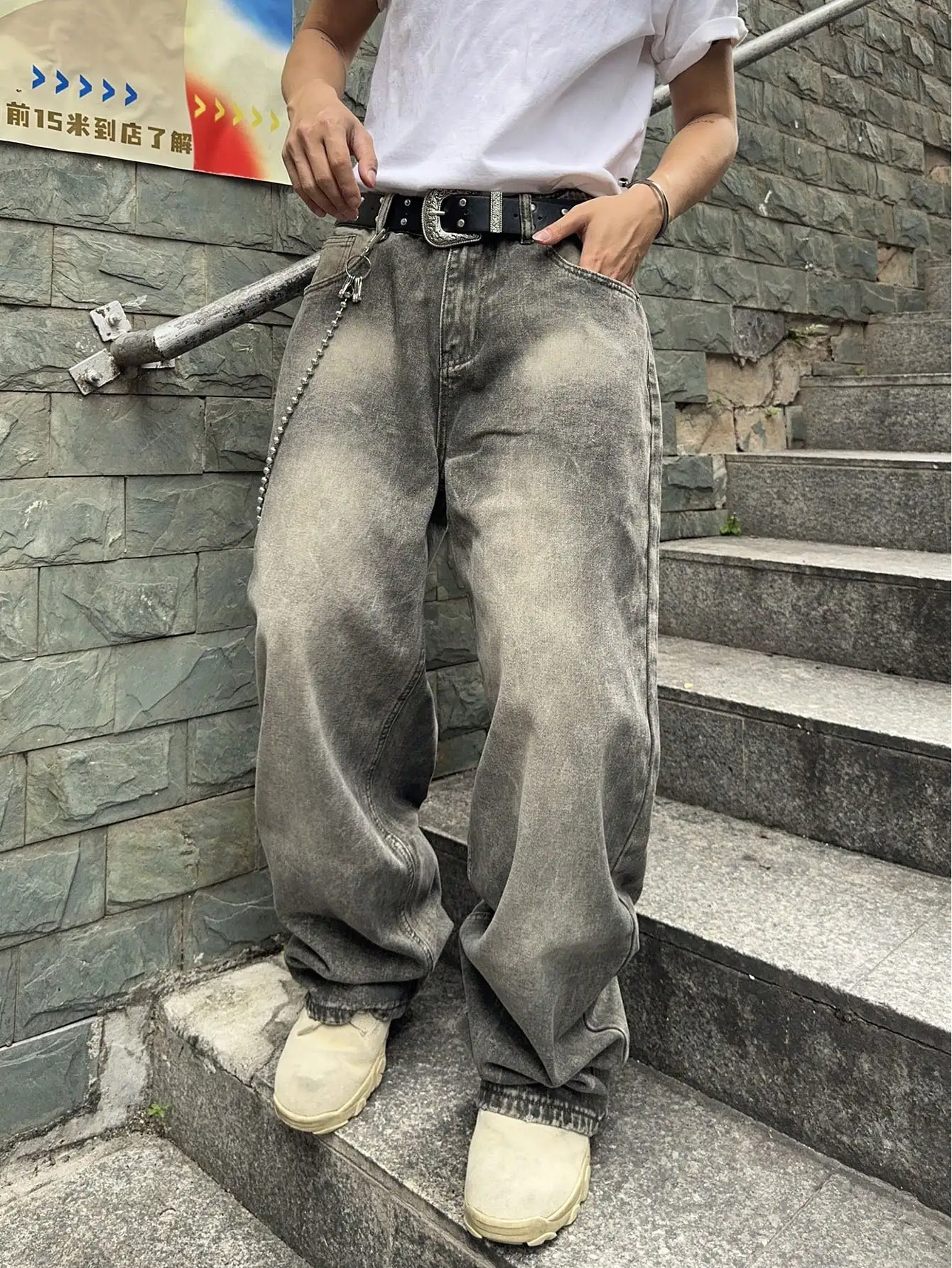 ヴィンテージ メンズ Y2K ストレッチ バギーデニムジーンズ メンズファッション カジュアルパンツ ストリートウェア デニム ヒップホップ ワイドレッグ ストレートトラウザーズ