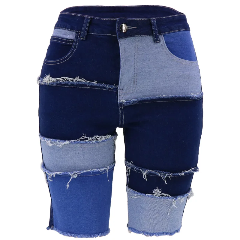 

Denim Shorts for Women 2023 Summer Fashion New Temperament Casual Color Collision Splicing Jeans