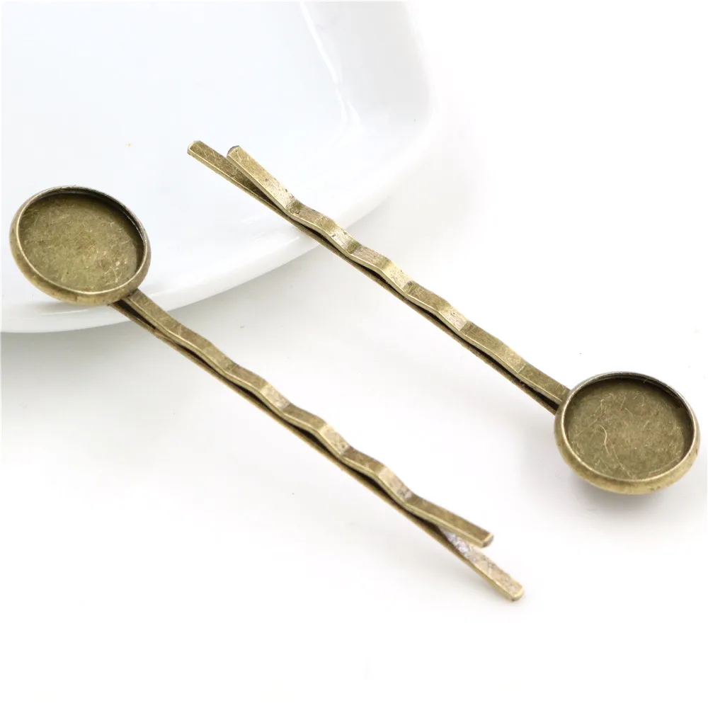 12mm 10pcs High Quality Classic 8 Colors Plated Copper Material Hairpin Hair Clips Hairpin Base Setting Cabochon Cameo