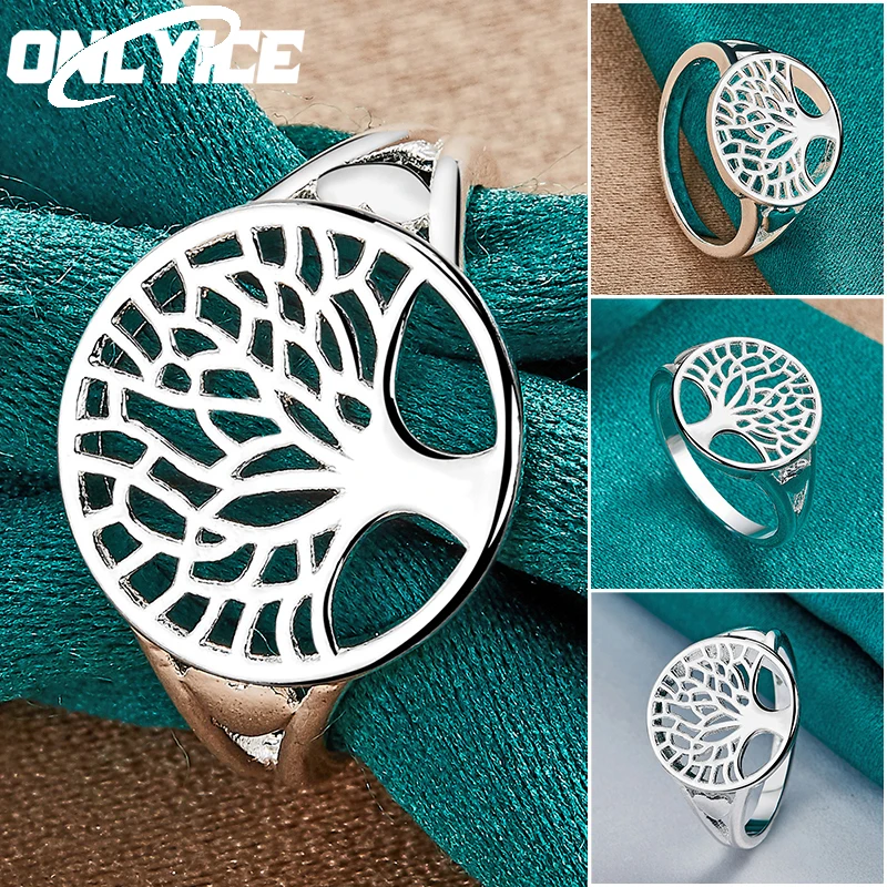 

Charm 925 Sterling Silver Round Carve Tree Of Life Ring For Women Size 7/8/9/10 Fashion Party Christmas Gift Wedding Jewelry