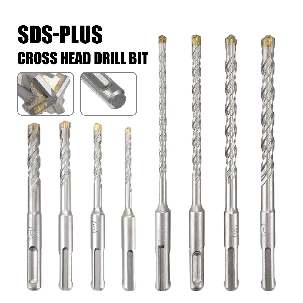 1Pc SDS Plus Electric Hammer Bit 110-200mm Cross Cutter Double Auger Masonry Drill Bit for Concrete Wall Brick Block