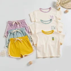 Costumes d'été pour bébés, Économie et pantalons brodés à manches courtes, ensemble de vêtements 2 pièces, tenues pour bébés garçons et filles