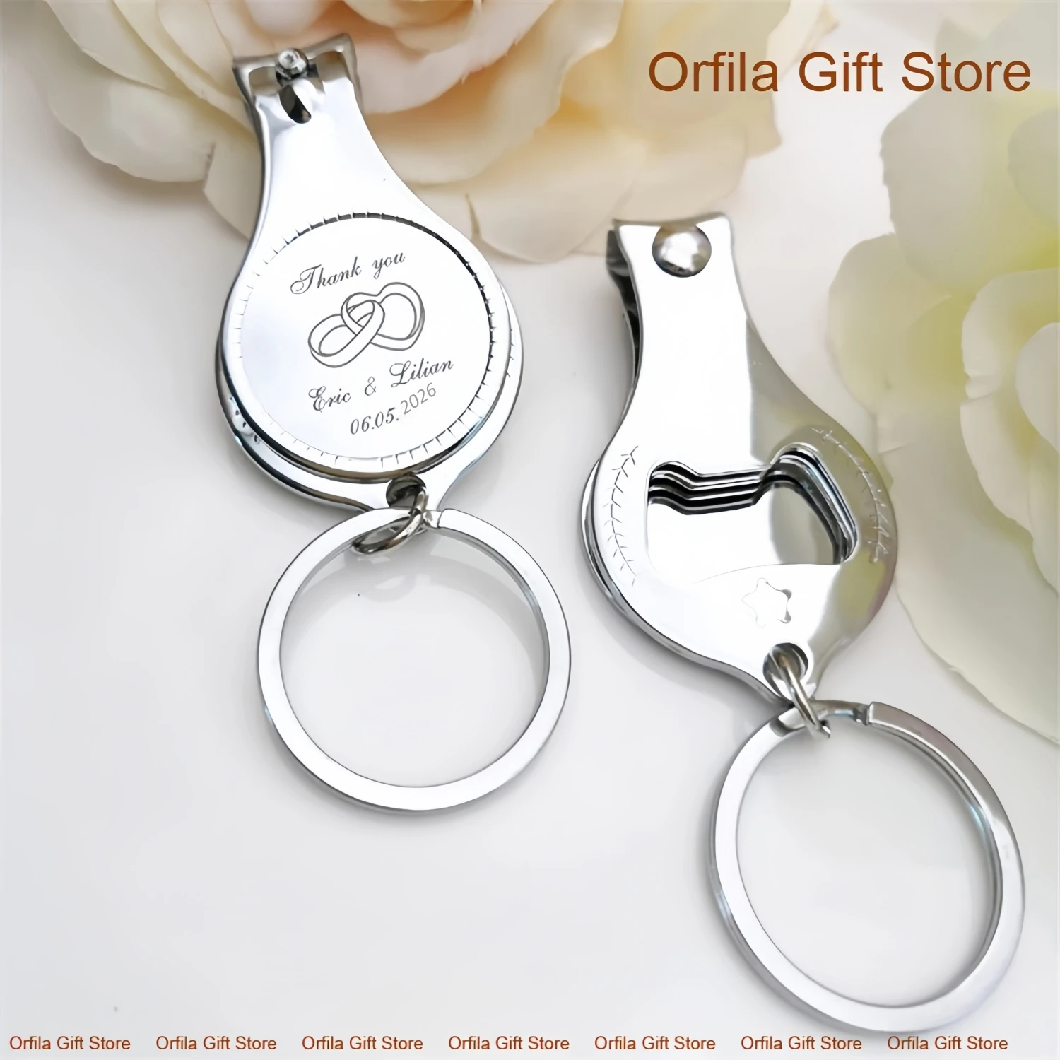 Hochzeit/Geburtstag/Taufe/Erstkommunion/Jahrestag Multifunktionaler Bieröffner Schlüsselanhänger Nagelknipser Personalisiertes Gravur-Geschenk – Detail 3