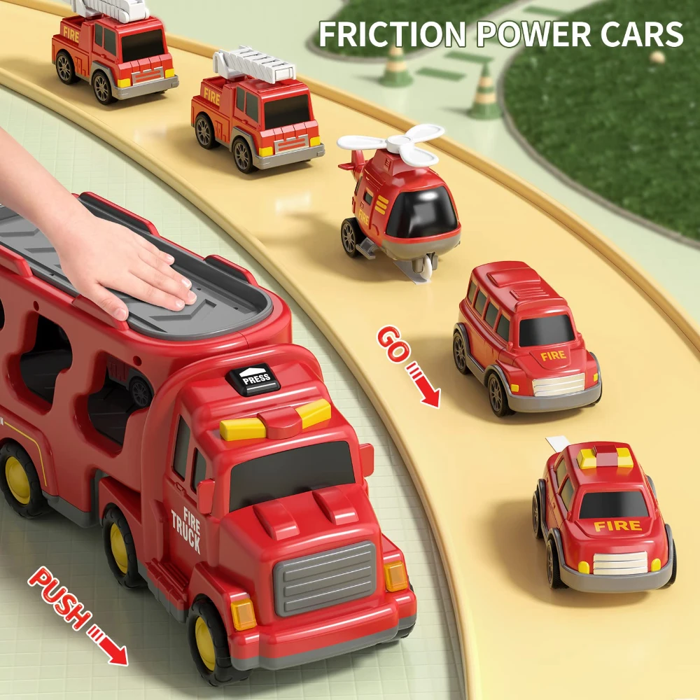 WizKidz Camión de Bomberos para Niños, Juguete de Coche con Fricción, Juguete de Coche Alimentado para Niños de 1 a 6 Años, Regalo de Camión de Transporte para Niños y Niñas de 3 Años en Adelante.