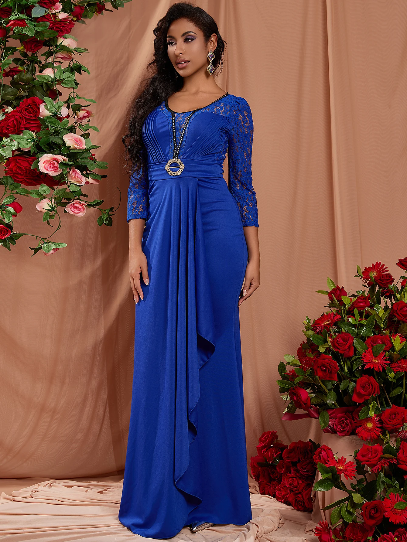 

Classic new sexy V-neck Spaghetti irregular split Wave Evening gown Ladies Ball Party Dress Blue toga Cocktail sequin dress