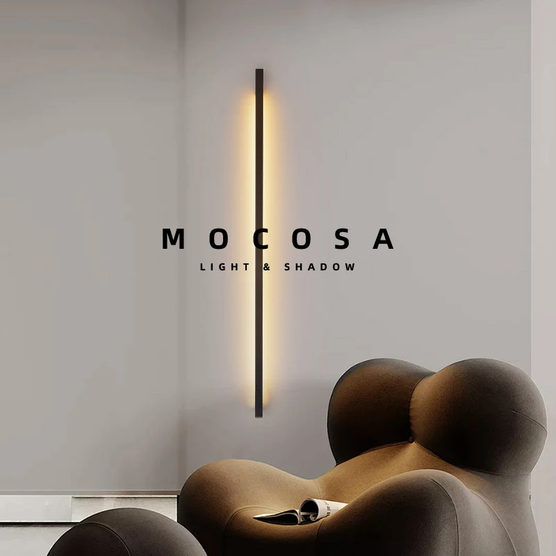 Lámparas LED de pared de TV simples modernas, iluminación de pared de mango largo negro, lámpara de fondo de sofá decorativa para sala de estar, luces de pared lineales