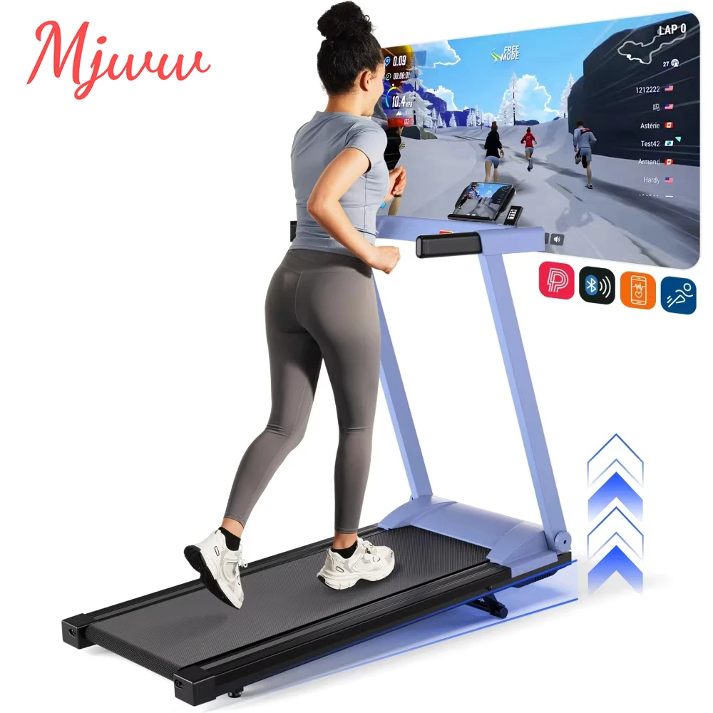 Tapis roulant MJWW pour la maison, pliable, tapis roulant surdimensionné avec surface de course inclinée et large de 112 x 42 cm, jusqu'à 16 km/h, capacité maximale sécurisée de 158 kg avec application et cours d'entraînement