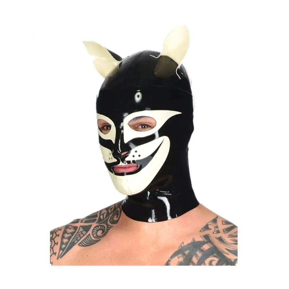 Latex Gummi Hood Cat Ear  Face Rubber Mask Cosplay Party Club Costume Fetish