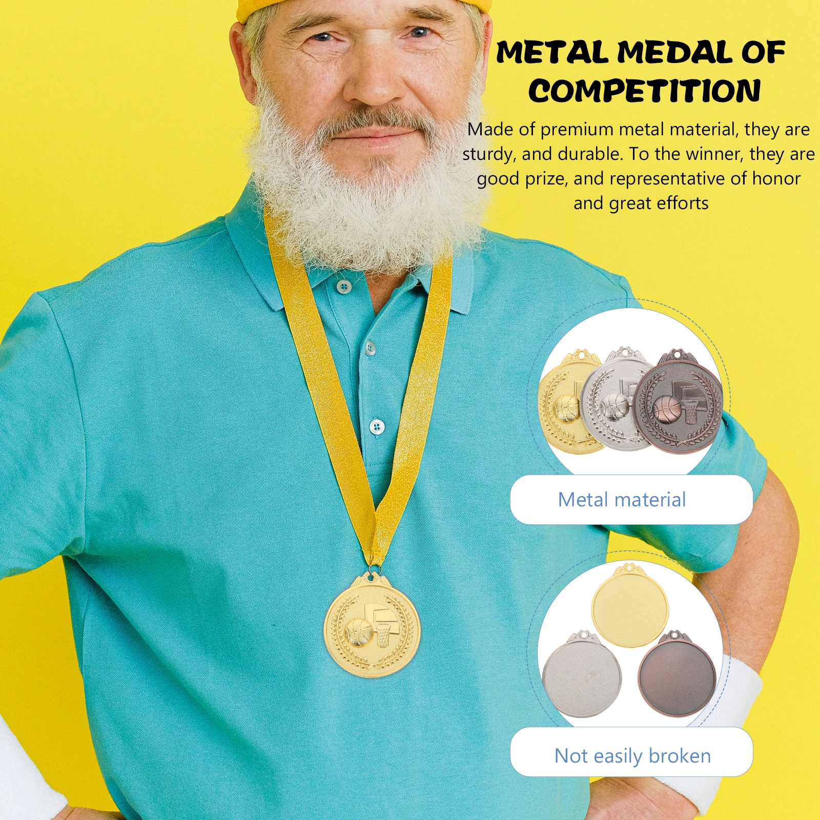 

3 Pcs Bronze Award Medal Winner Medals Metal Sports Competition Basketball Gold