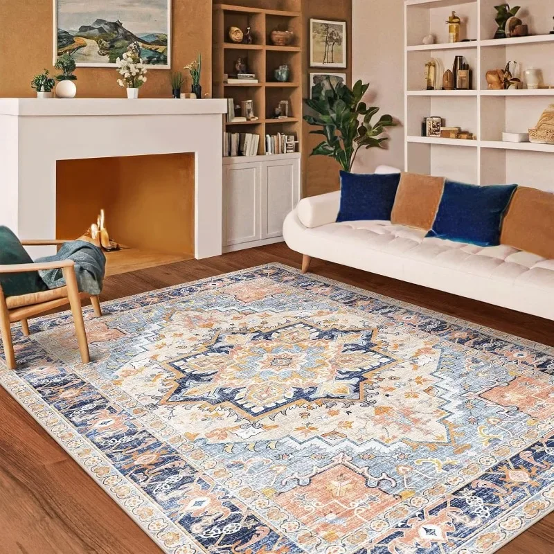 

Living Room Rugs Machine Washable Floral Classical Non-slip Leisure Area Plush Mat Foldable Bedroom Bedside Carpets Alfombra 러그