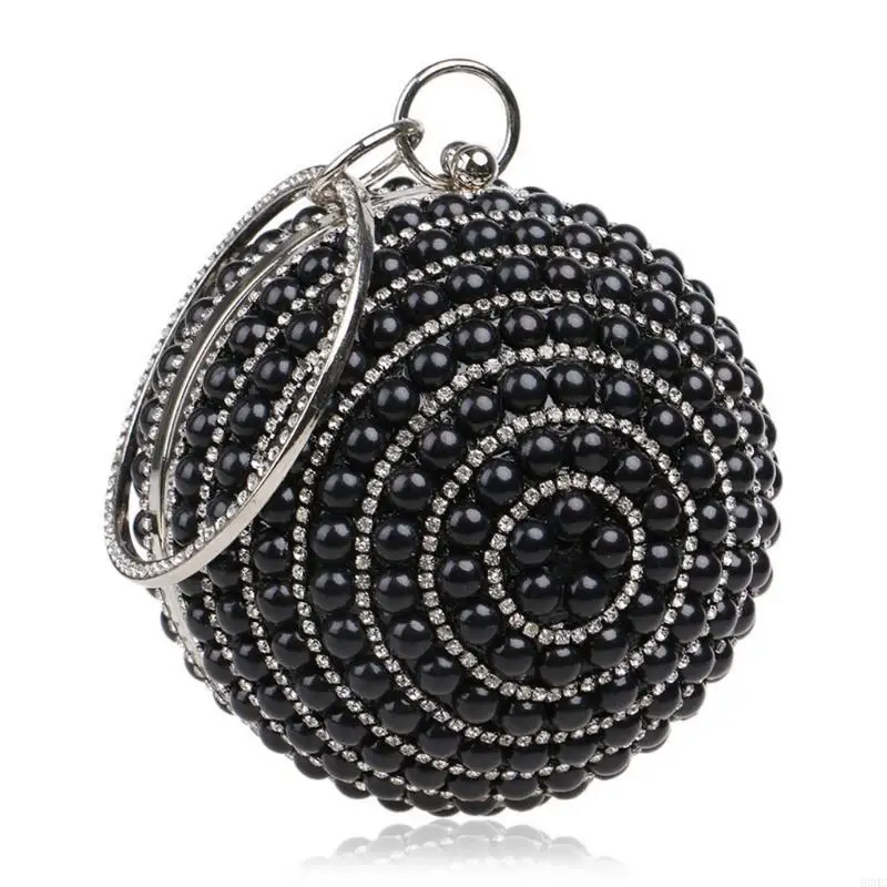 

63HC Womens Evening Bag Round Ball Wedding Handbag Artificial Pearl Purse Party Bridal Clutch
