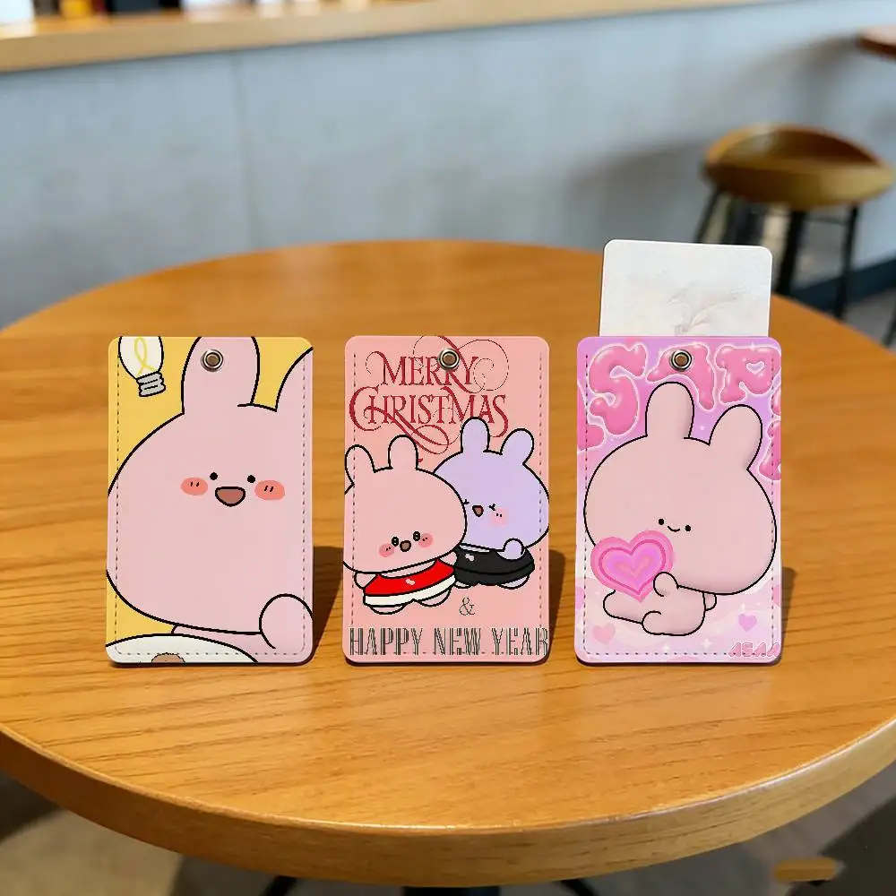 Cartoon A-Asamimichan Cute Bunny School rectangular keychain Bus house access card protective cover PU leather ID Best sellers