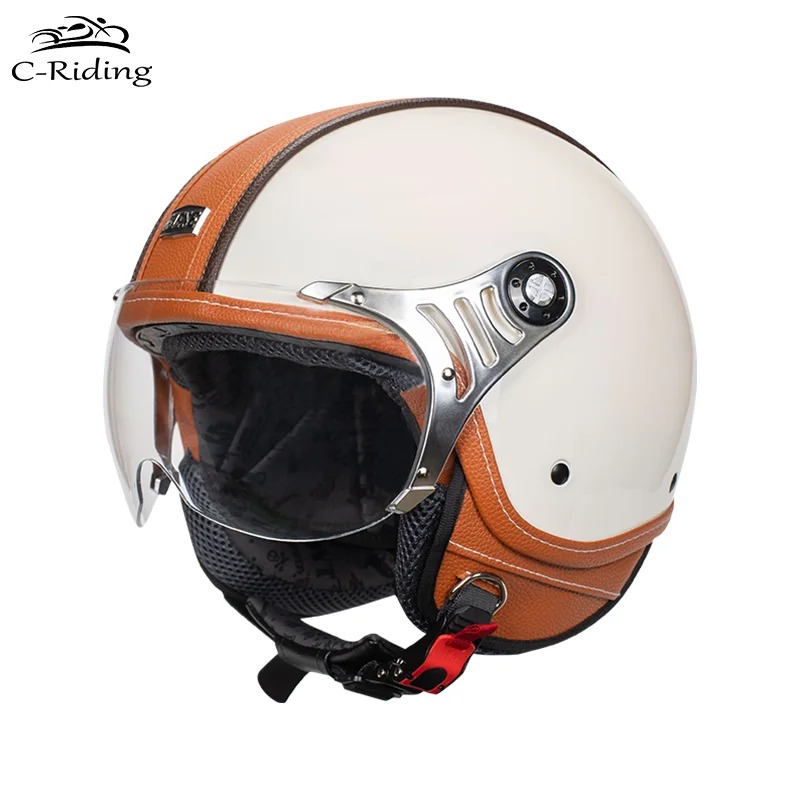 

Fashion Circular Travel Helmet White Orange Motorcycle Helmet 3/4 Open Face Helmets Moto Helmet Half Face Men Women