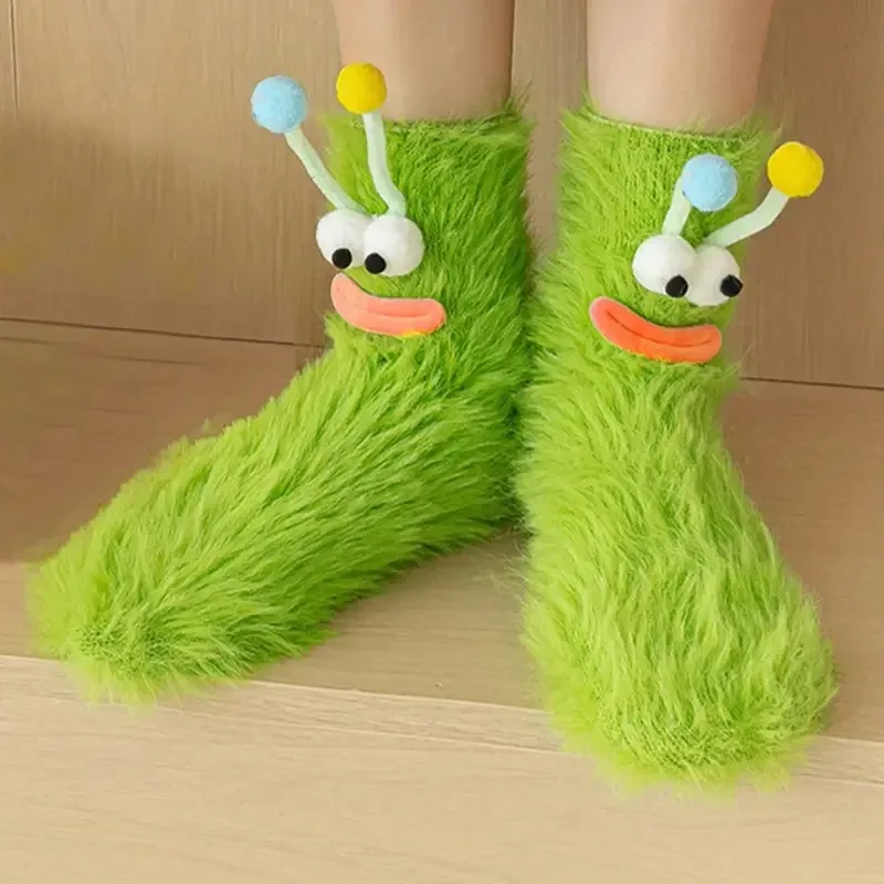 

Забавные пушистые носки с монстрами, теплые нескользящие носки из кораллового флиса для зимы, домашние носки для сна, уютный рождественский подарок, аксессуары для дома