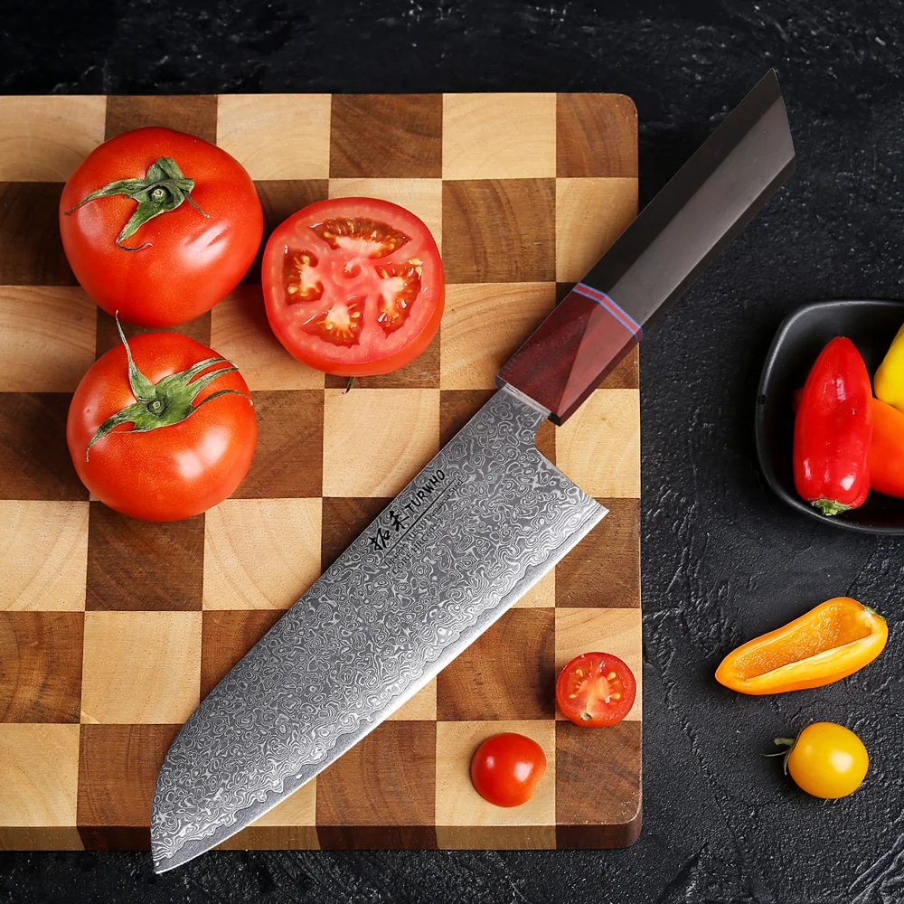 TURWHO 7 "japońskie noże Santoku ze stali damasceńskiej profesjonalny nóż szefa kuchni ręcznie kuty kuchenny cięcie mięsa krojenie narzędzia kuchenne — zdjęcie 4