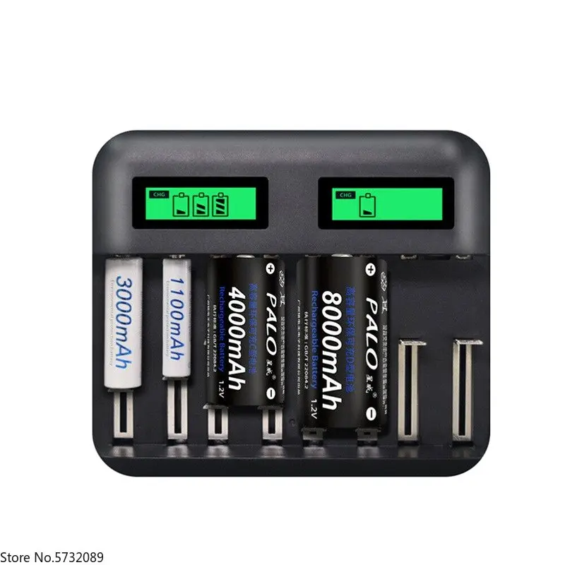 H0045 LCD Display 8-slot Smart Battery Charger For AA/AAA C/D Rechargeable Batteries