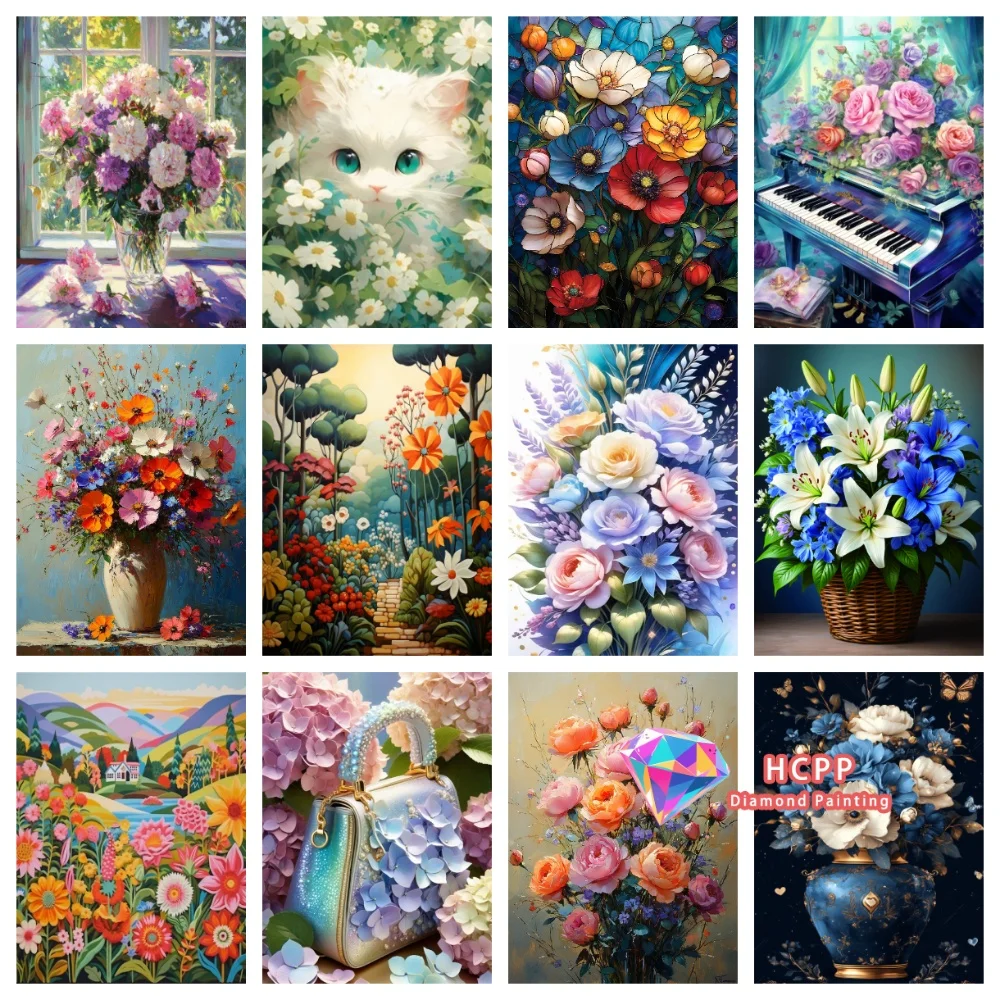 Blumen-Katzen-Cartoon Diamant-Malerei-Set Quadratische Runde Diamanten 5D DIY Mosaik Handgemachte Kunst Einzigartiges Exquisites Geschenk Handwerk Heimdekoration