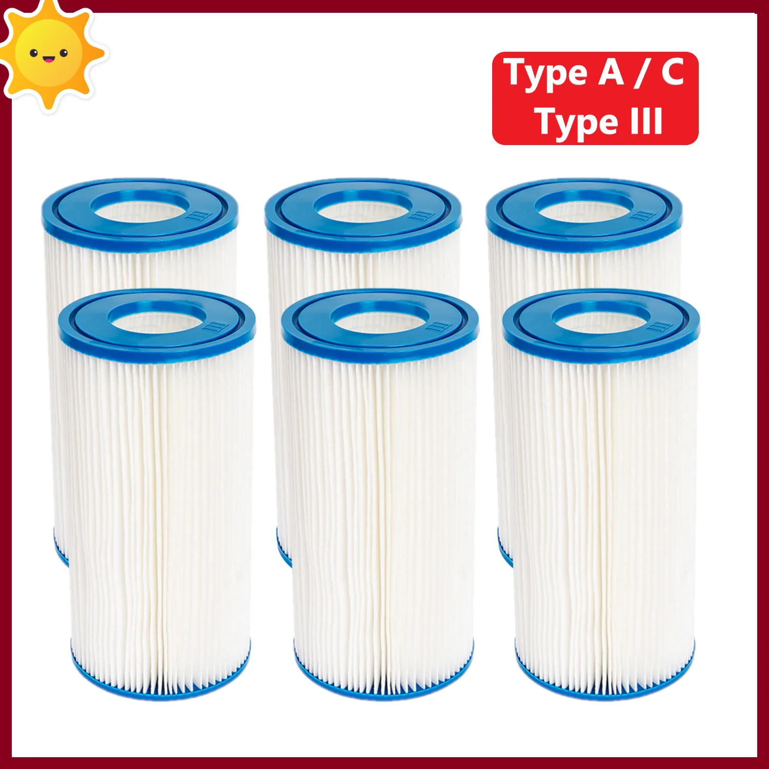 Type A/C Type III Pool Filter Cartridge Replacement Parts for Intex 29000E 59900E Bestway 58012E 530 1000 1500Gallon Pool Filter