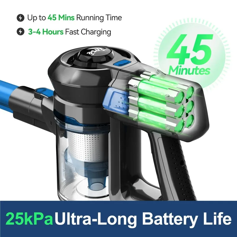 INSE Cordless Vacuum Cleaner,6 in 1 Powerful Stick Handheld Vacuum,25Kpa Vacuum Cleaner,45min Runtime