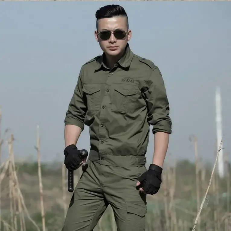 Traje de corte holgado para hombre, uniforme militar del ejército, uniforme de ocio al aire libre, seguro laboral, Verde