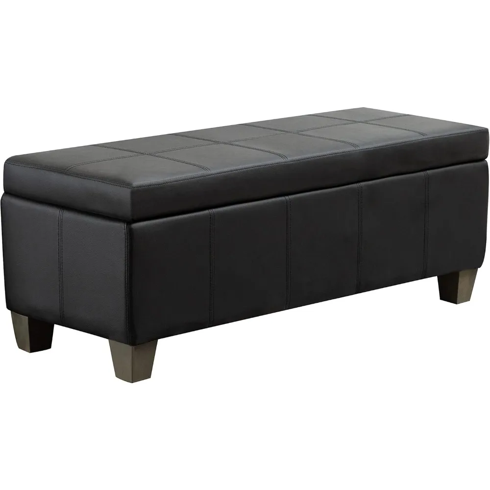 

Black Faux Leather Ottoman with Storage, Rectangular Extra Long Storage Bench for Bedroom and Living Room