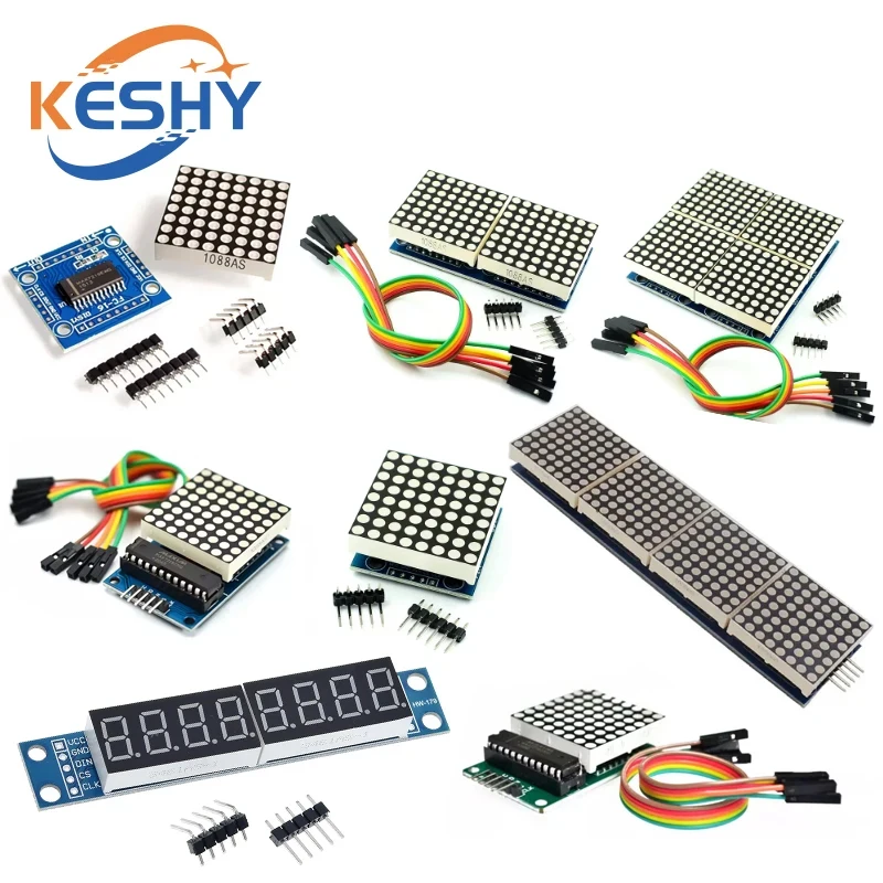 Módulo de matriz de puntos MAX7219, módulo de microcontrolador, módulo de control, módulo de visualización 4 en 1 con línea 5P para Arduino